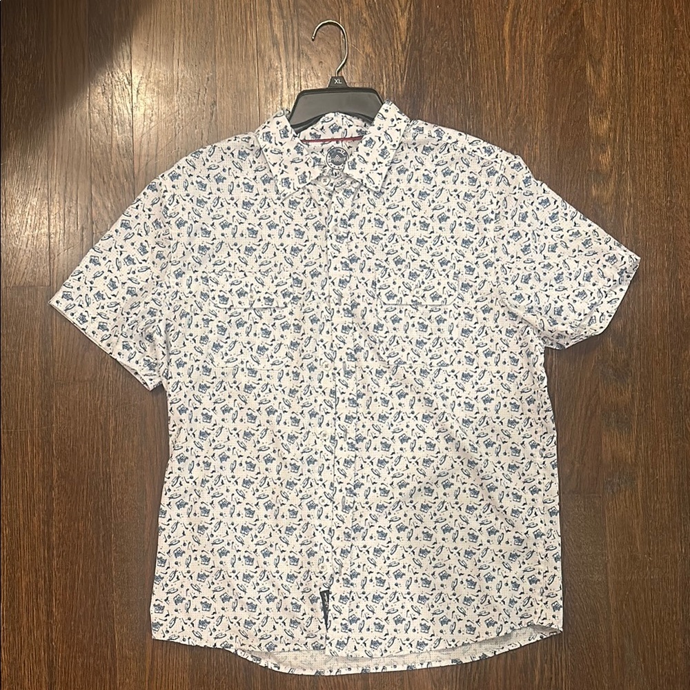 Men's White Shirt with Blue Pattern